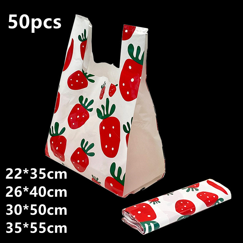 Commercial Printing And Packaging - 50pcs Strawberry Vest Plastic Bag Food